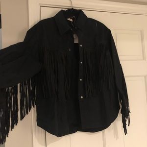 Grace and Emma black denim jacket with fringe size M